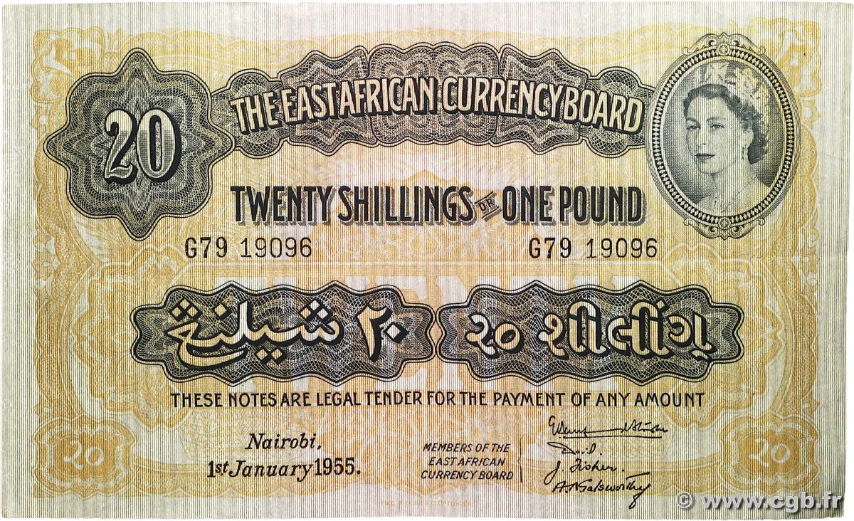 20 Shillings - 1 Pound EAST AFRICA  1955 P.35 VF+
