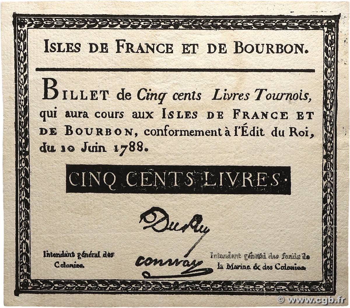 500 Livres Faux FRANCE UND BOURBON-INSELN  1788 P.12x fST