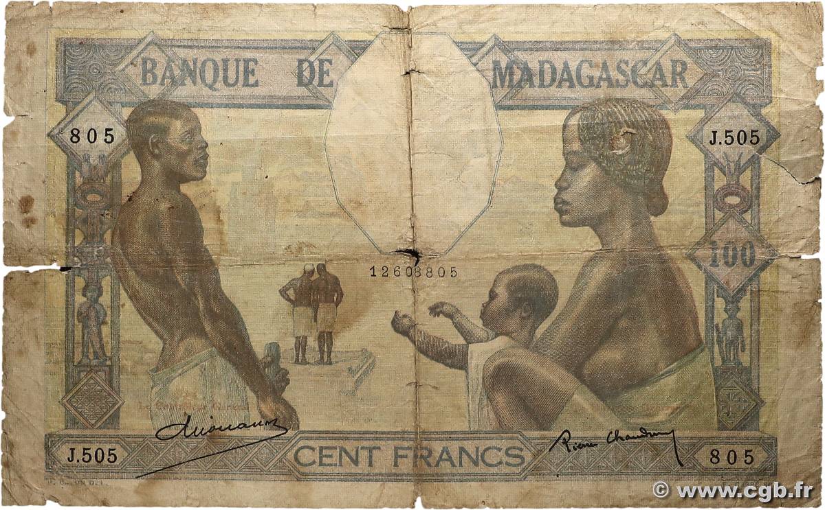 100 Francs MADAGASCAR  1937 P.040 q.B