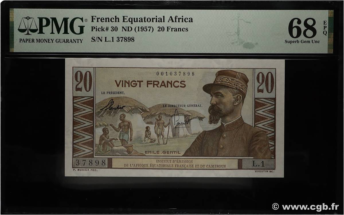 20 Francs Émile Gentil IE AFRIQUE ÉQUATORIALE FRANÇAISE  1957 A.139a FDC
