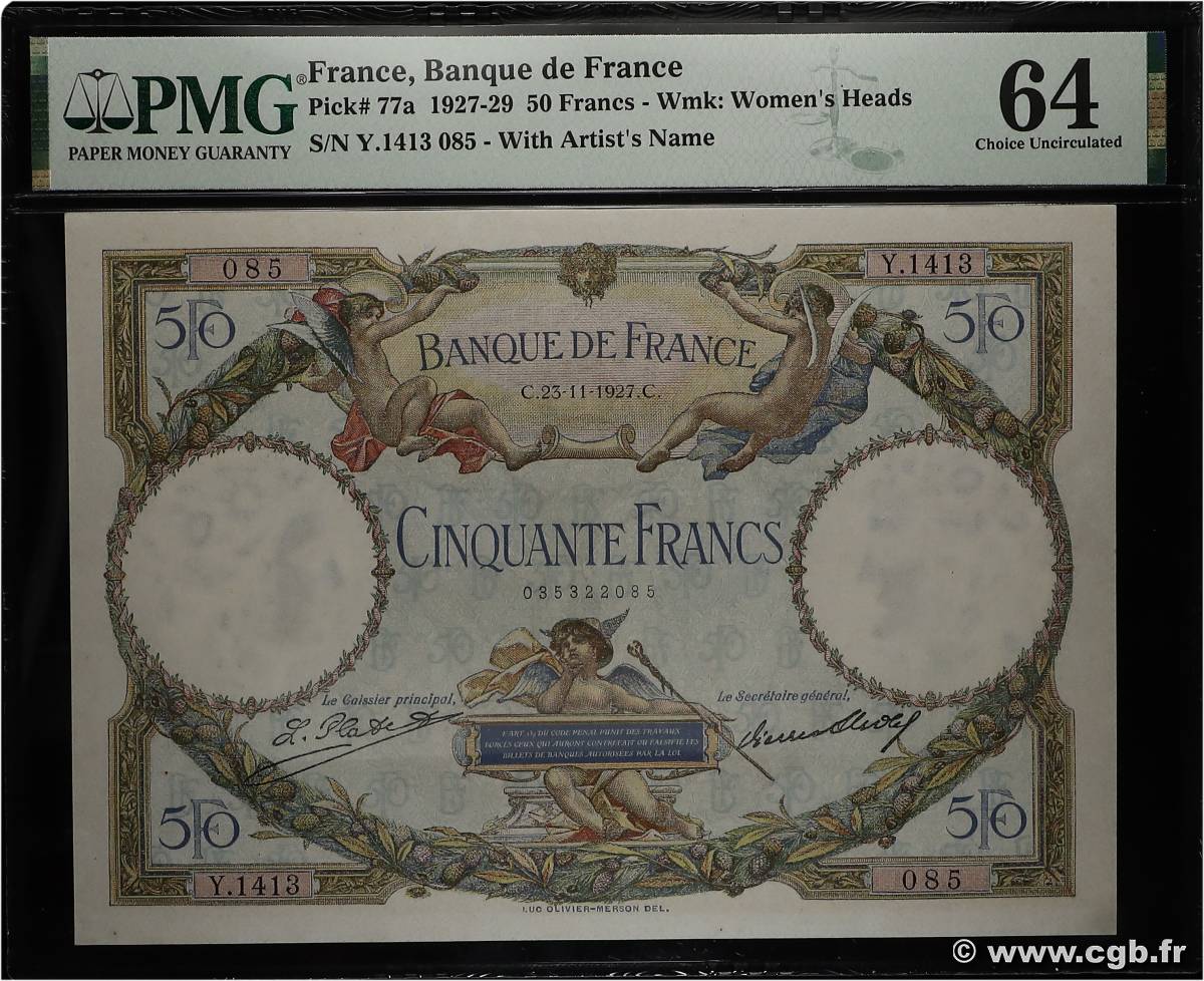 50 Francs LUC OLIVIER MERSON FRANCIA  1927 F.15.01 AU