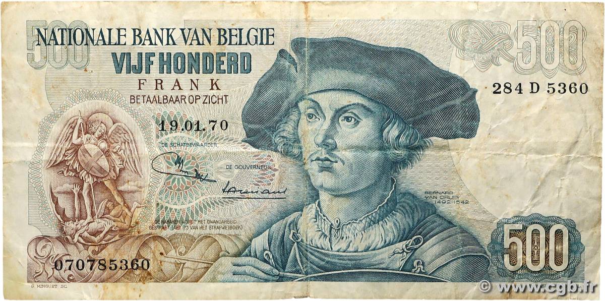 500 Francs BELGIQUE  1970 P.135a TB+