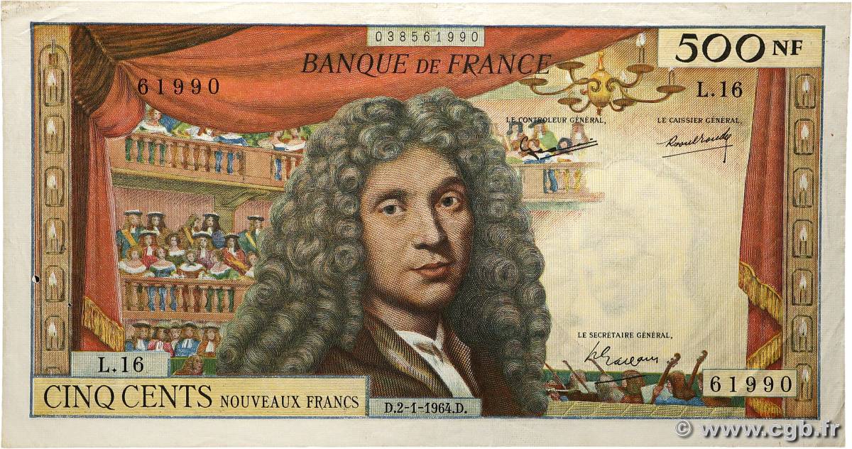 500 Nouveaux Francs MOLIÈRE FRANCE  1964 F.60.06 TTB