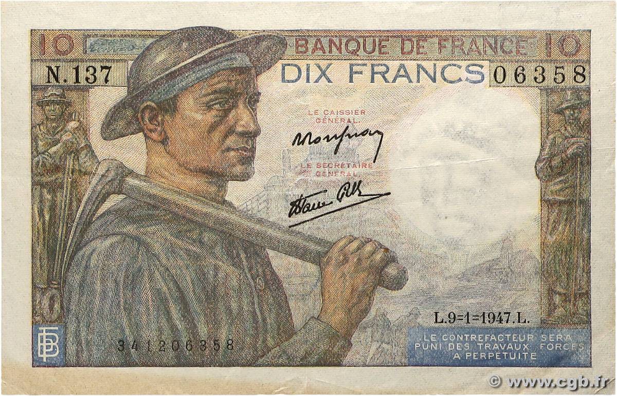 10 Francs MINEUR FRANCE  1947 F.08.17 TTB