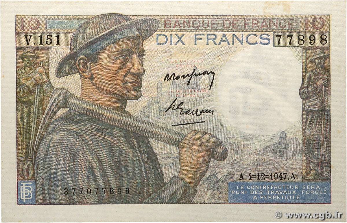 10 Francs MINEUR FRANCE  1947 F.08.19 SUP