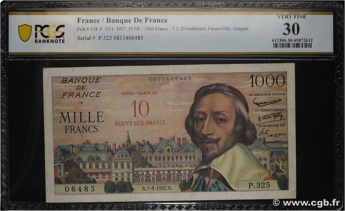 10 NF sur 1000 Francs RICHELIEU FRANCE  1957 F.53.01 TTB