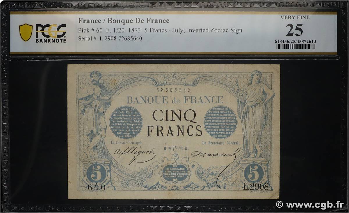 5 Francs NOIR FRANCE  1873 F.01.20 TTB