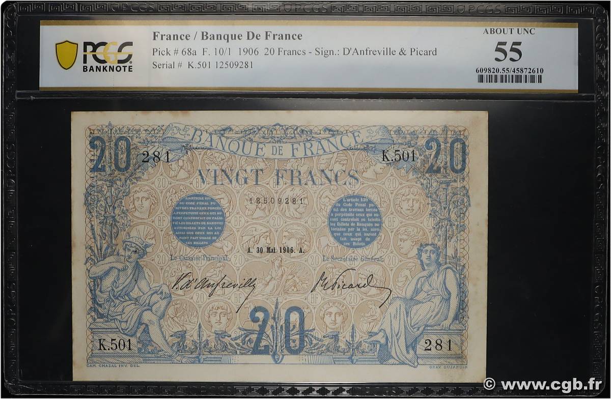 20 Francs BLEU FRANCE  1906 F.10.01 SPL