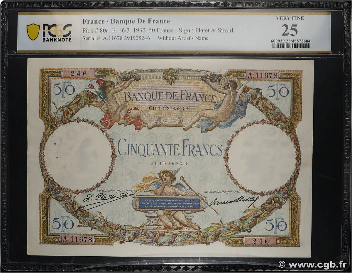 50 Francs LUC OLIVIER MERSON type modifié FRANCE  1932 F.16.03 TTB