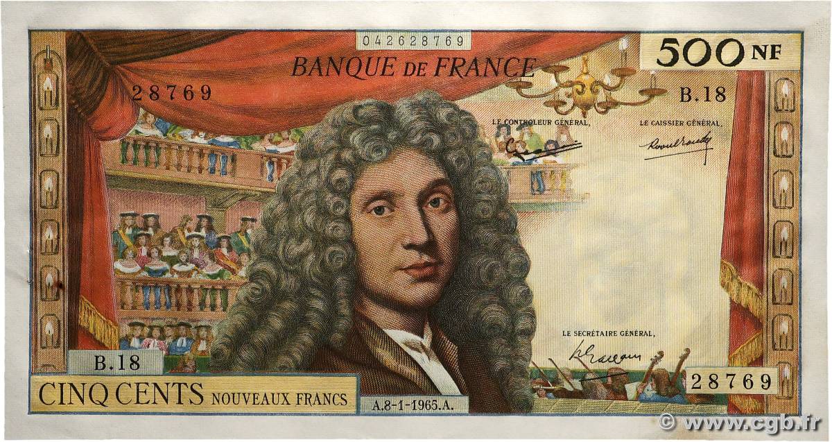 500 Nouveaux Francs MOLIÈRE FRANCE  1965 F.60.08 SUP+