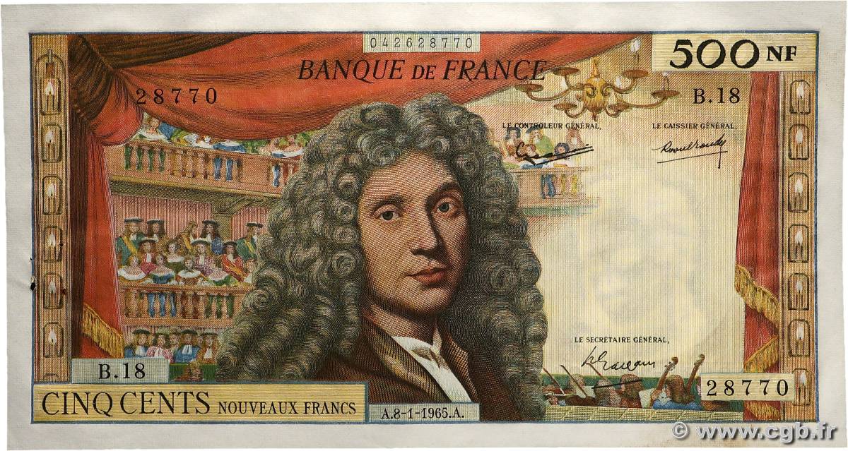 500 Nouveaux Francs MOLIÈRE FRANCE  1965 F.60.08 SUP+