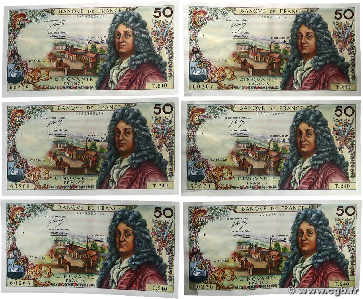 50 Francs RACINE Lot FRANCE  1974 F.64.26 SUP+