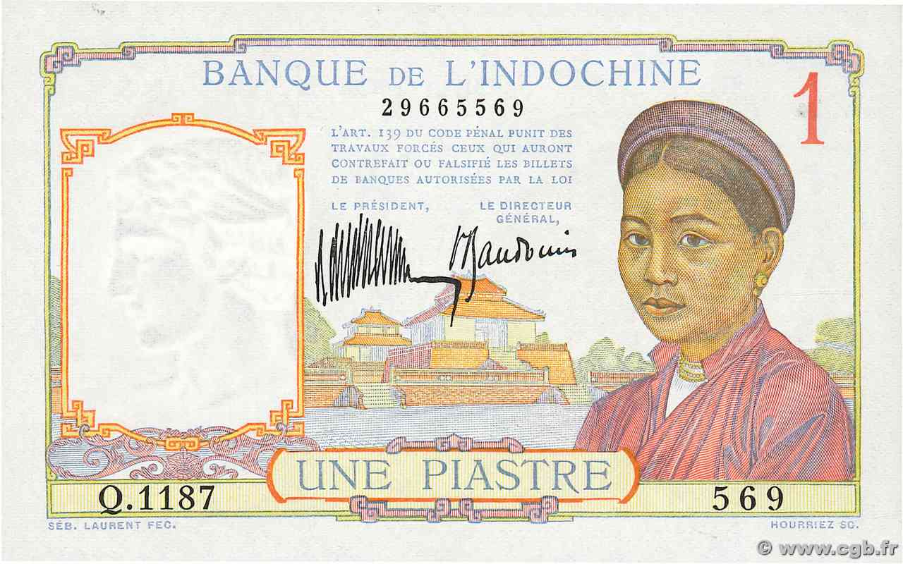 1 Piastre INDOCINA FRANCESE  1932 P.054a FDC