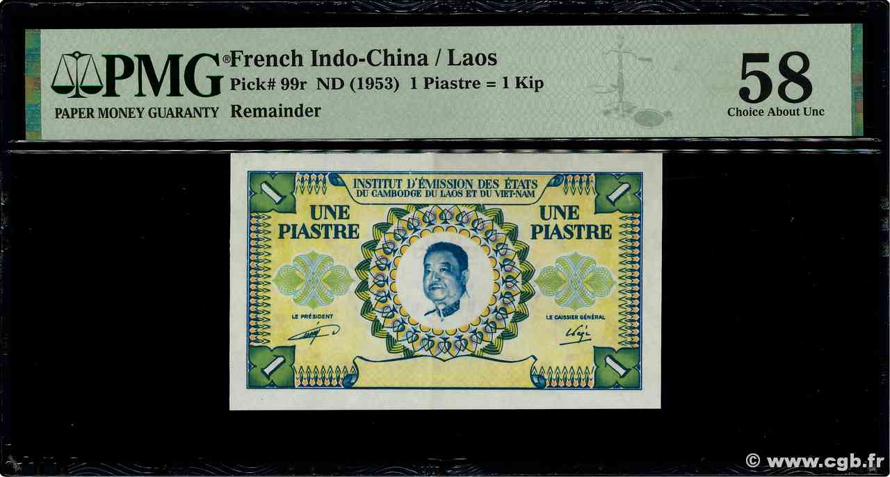 1 Piastre - 1 Kip Épreuve INDOCHINA  1953 P.099r SC