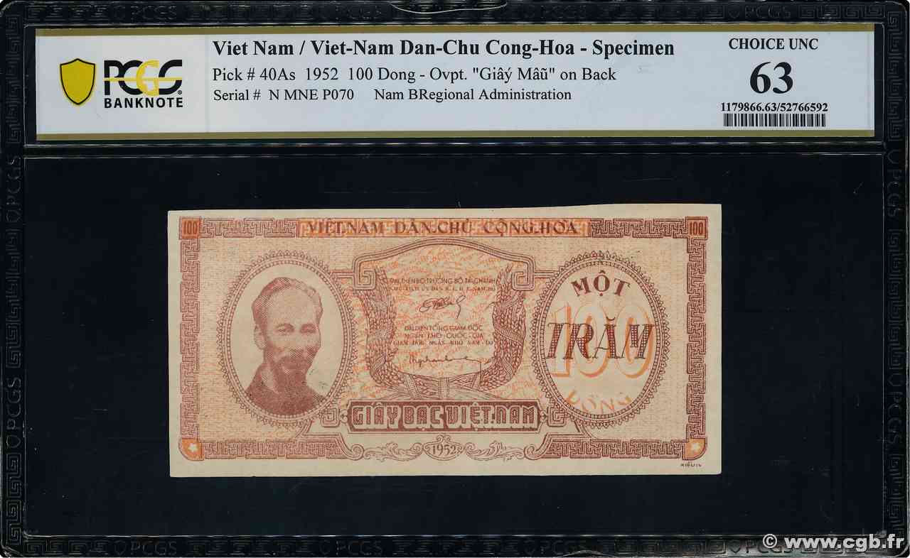 100 Dong Spécimen VIET NAM   1952 P.040As pr.NEUF