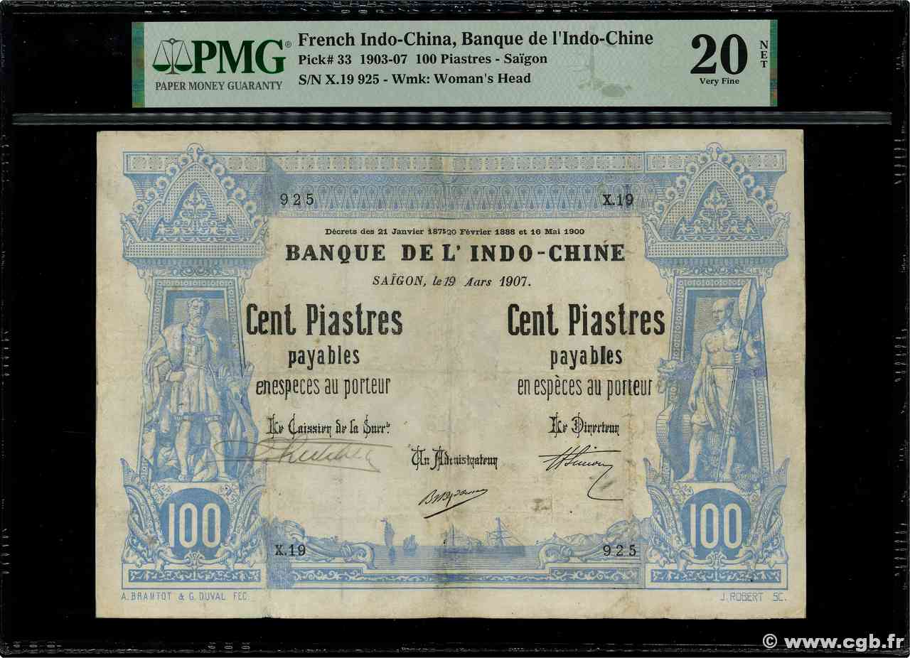 100 Piastres - 100 Piastres FRENCH INDOCHINA  1907 P.033 F