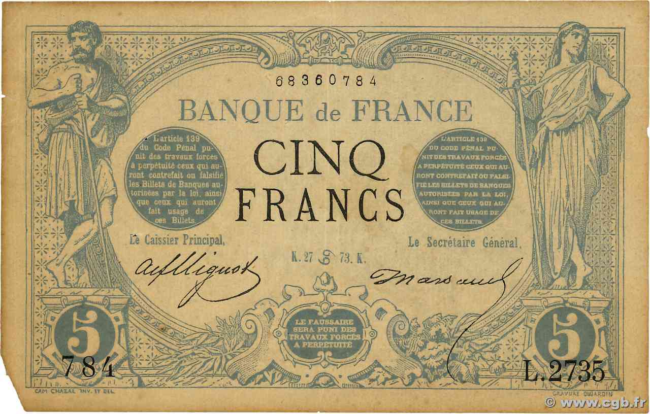 5 Francs NOIR FRANCE  1873 F.01.19 TTB
