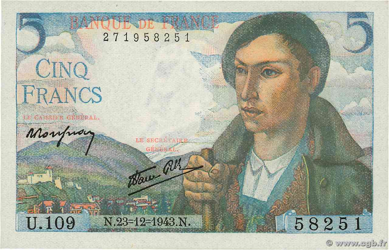 5 Francs BERGER FRANCE  1943 F.05.05 NEUF