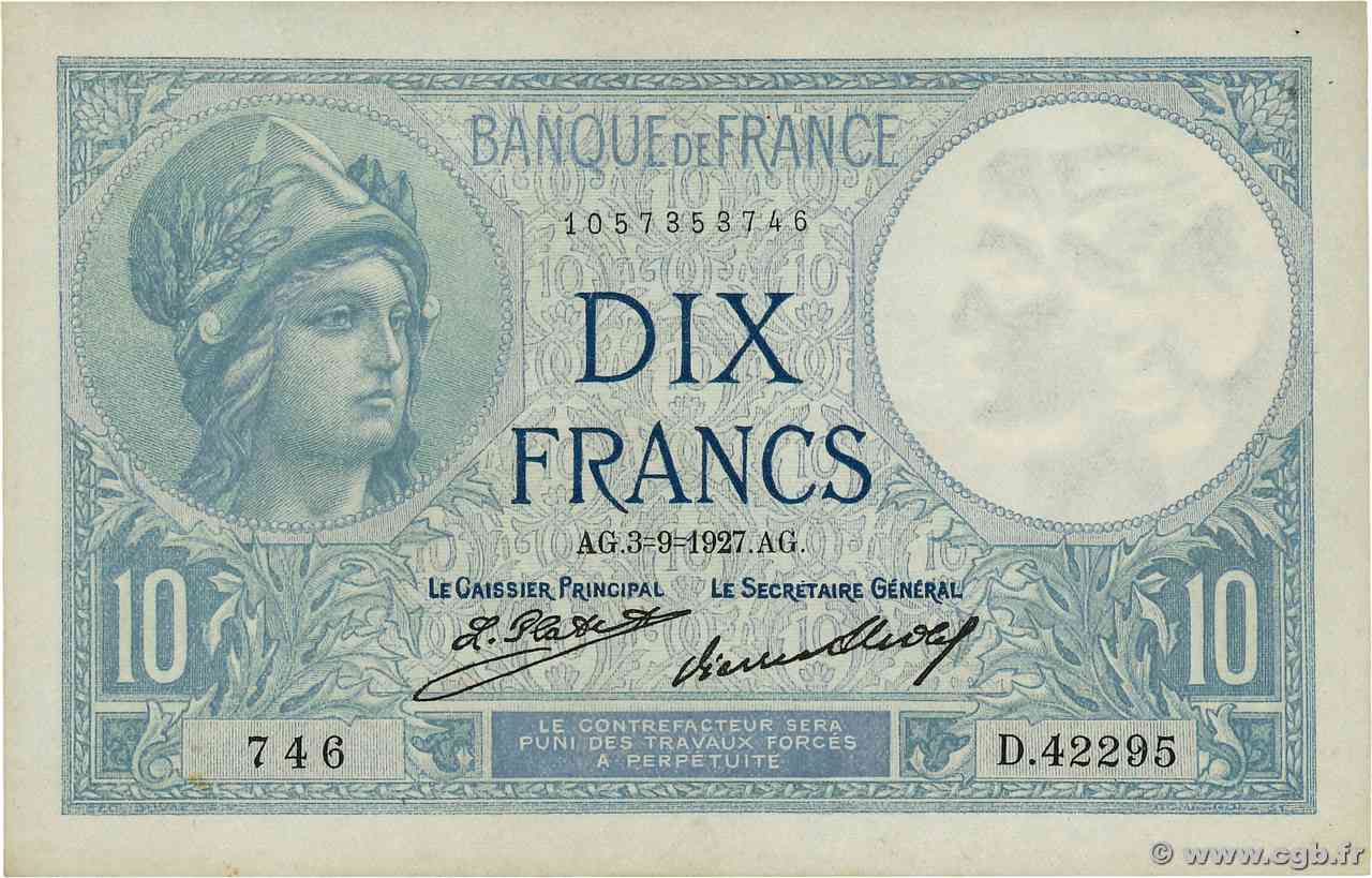 10 Francs MINERVE FRANCIA  1927 F.06.12 q.FDC