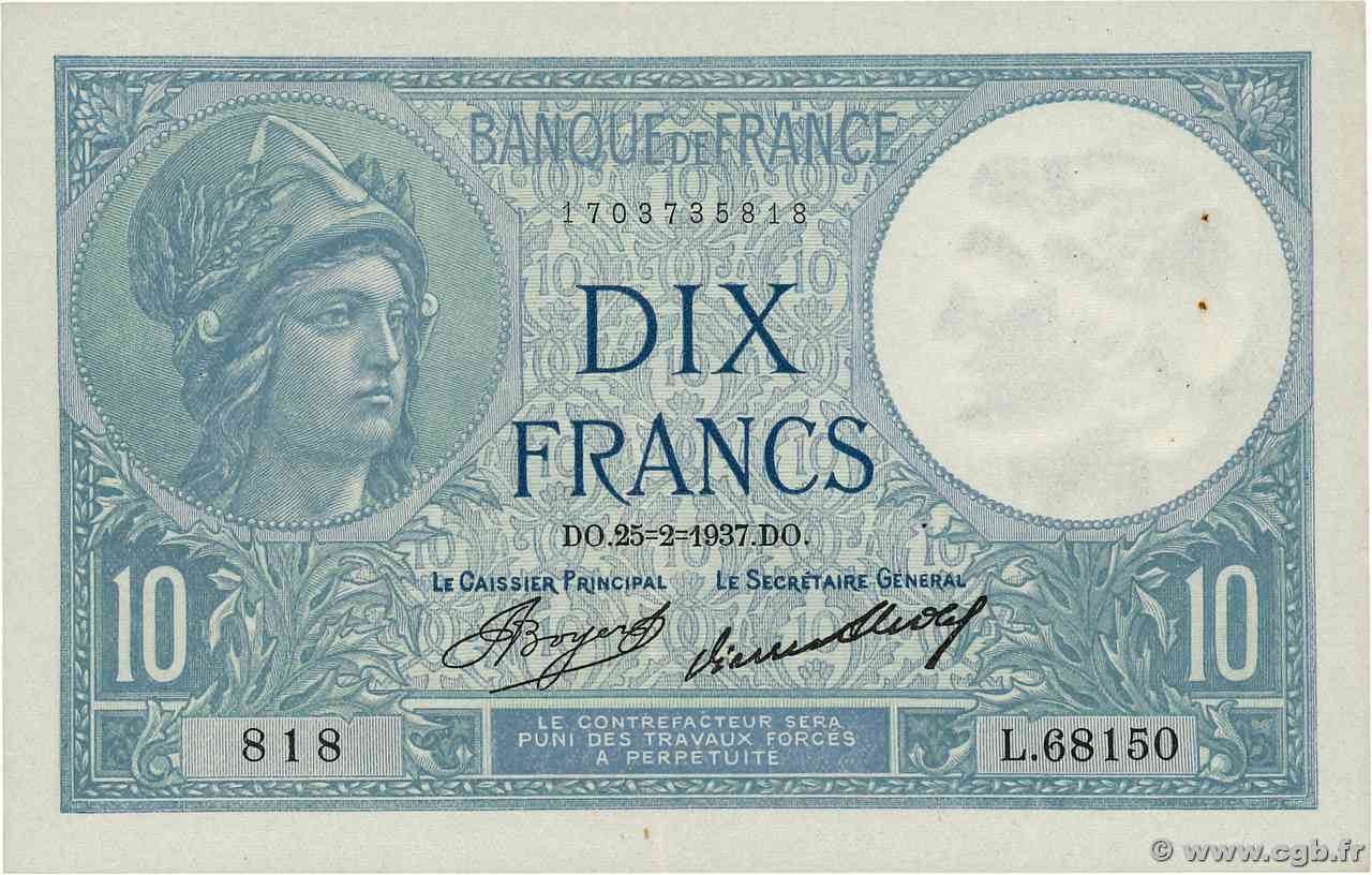 10 Francs MINERVE FRANCE  1937 F.06.18 SUP