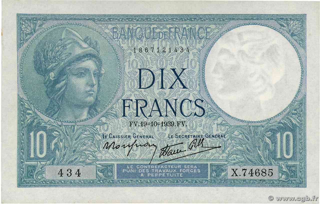 10 Francs MINERVE modifié FRANCIA  1939 F.07.12 FDC