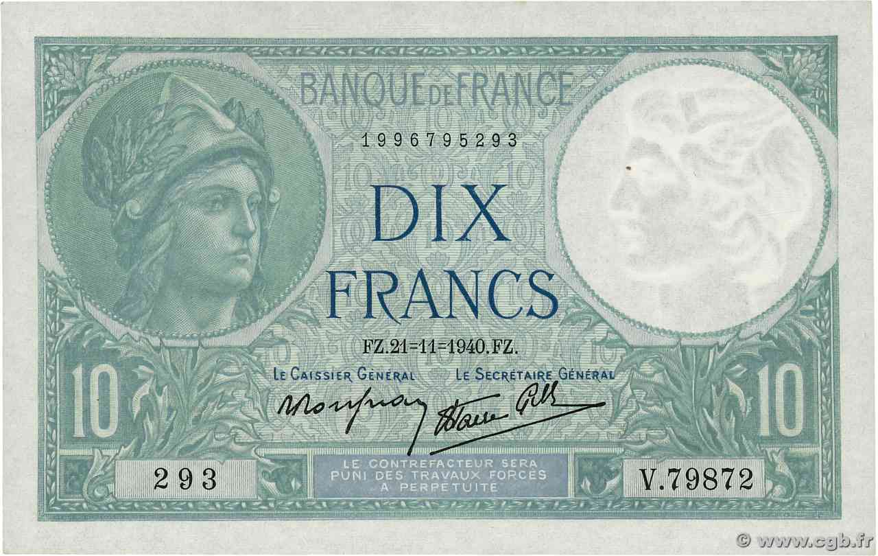 10 Francs MINERVE modifié FRANCIA  1940 F.07.21 AU+