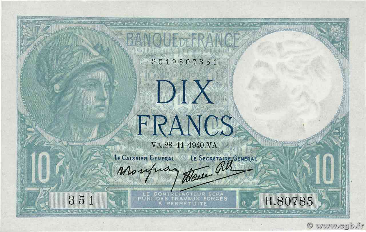10 Francs MINERVE modifié FRANCIA  1940 F.07.22 q.FDC
