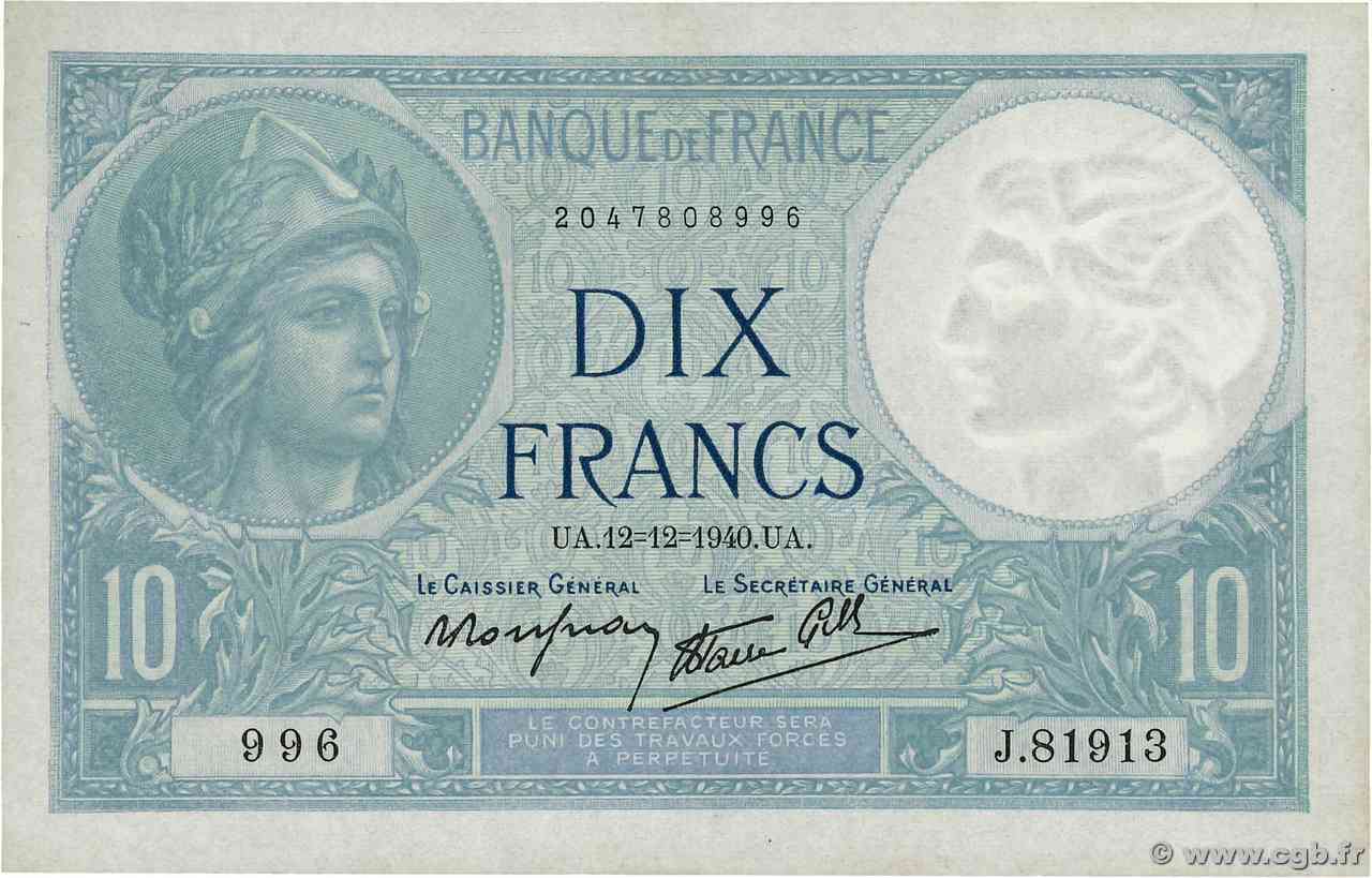 10 Francs MINERVE modifié FRANCIA  1940 F.07.24 q.FDC