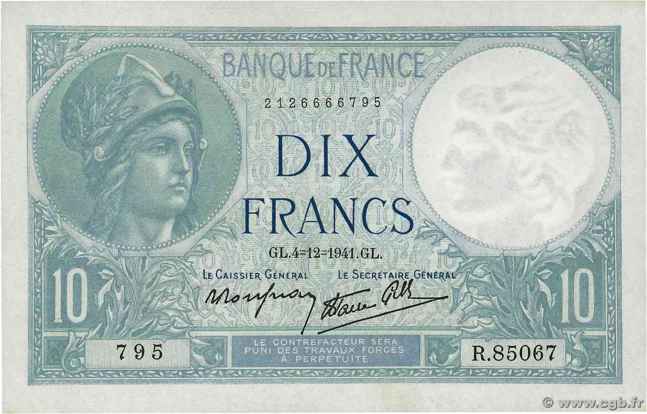 10 Francs MINERVE modifié FRANCIA  1941 F.07.30 FDC