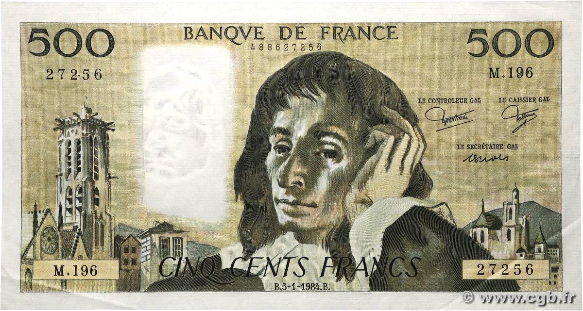 500 Francs PASCAL FRANCE  1984 F.71.30 TTB+