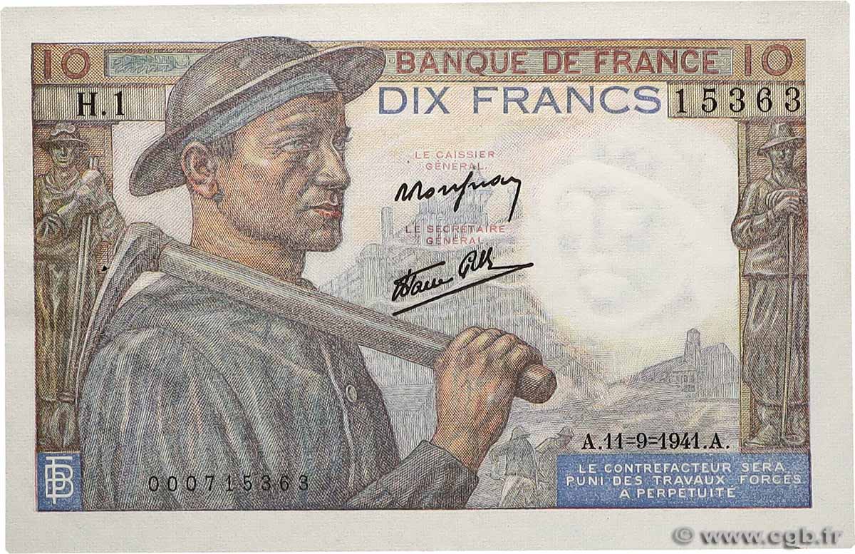 10 Francs MINEUR FRANCE  1941 F.08.01 AU