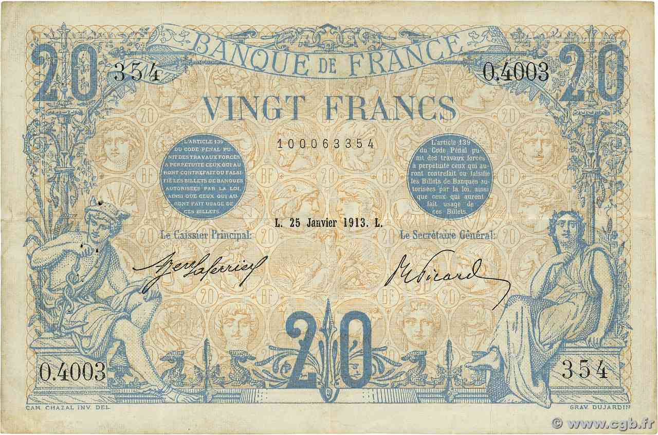 20 Francs BLEU FRANCIA  1913 F.10.03 BB