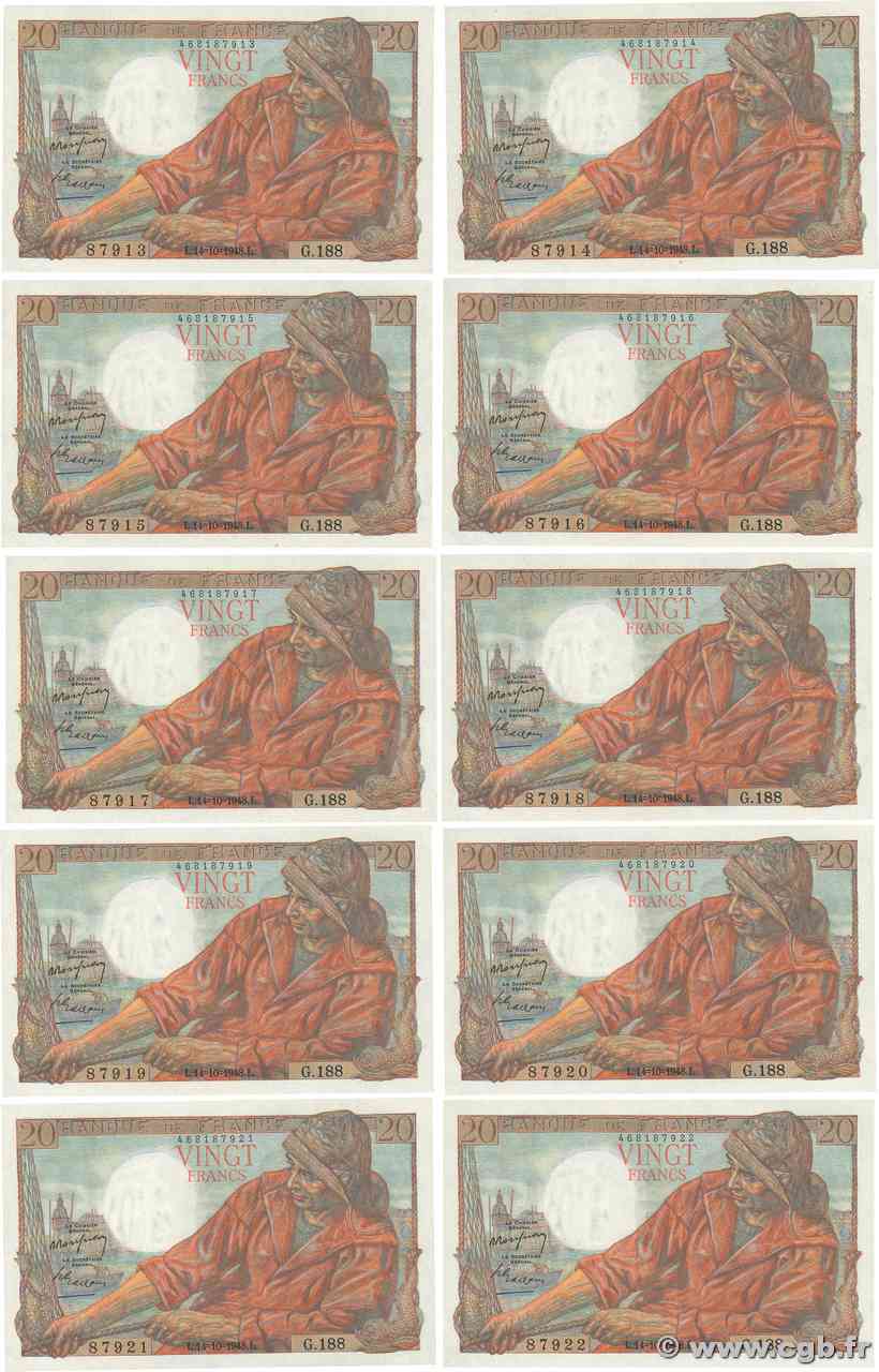 20 Francs PÊCHEUR Lot FRANCIA  1948 F.13.13 q.FDC