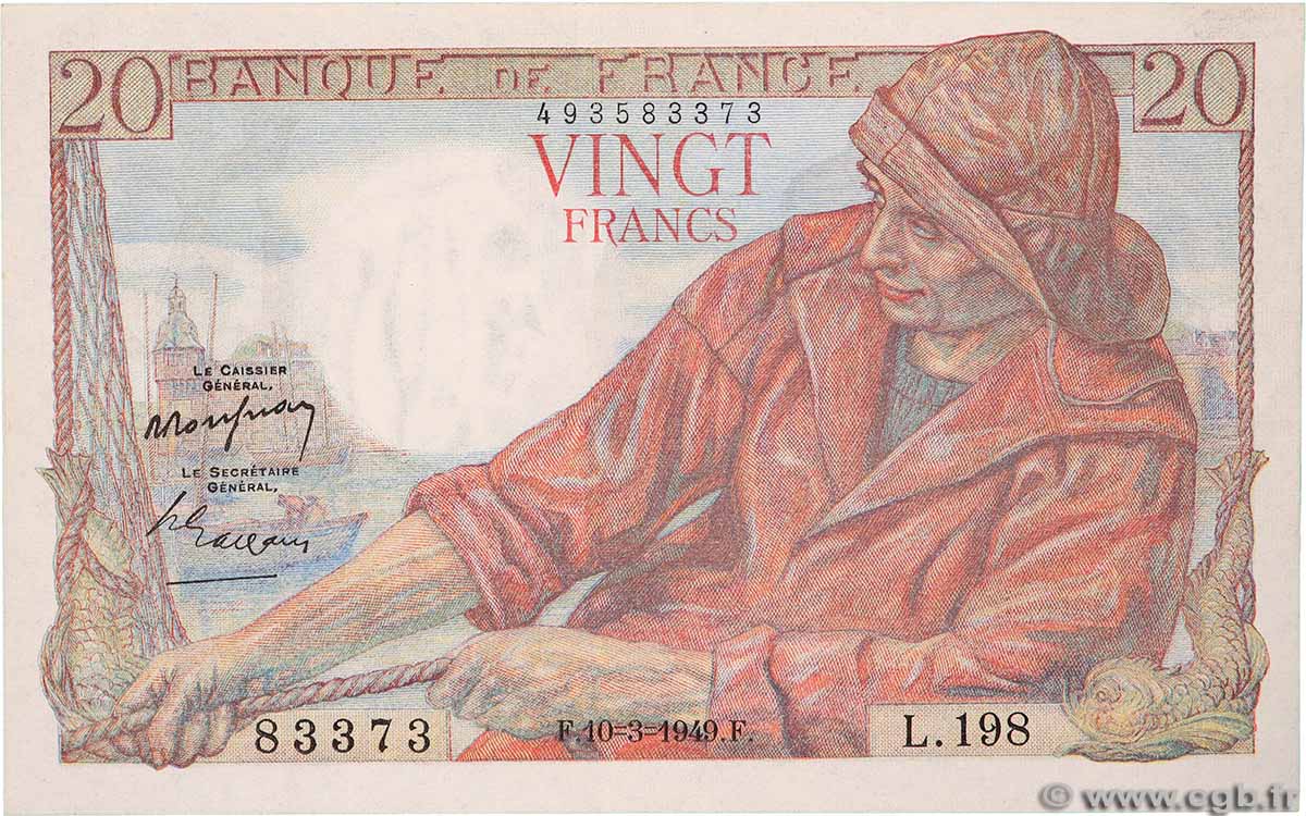 20 Francs PÊCHEUR FRANCE  1949 F.13.14 SPL