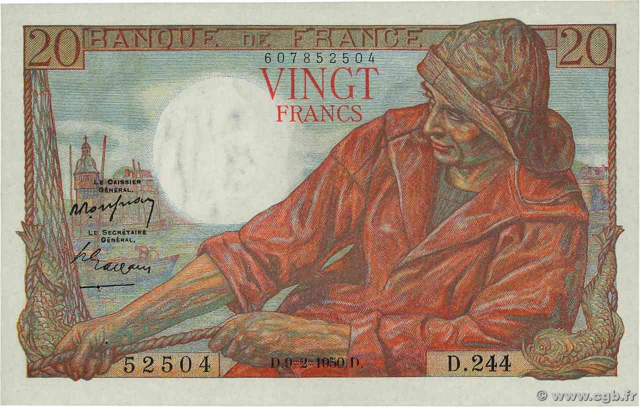20 Francs PÊCHEUR FRANCIA  1950 F.13.17 AU