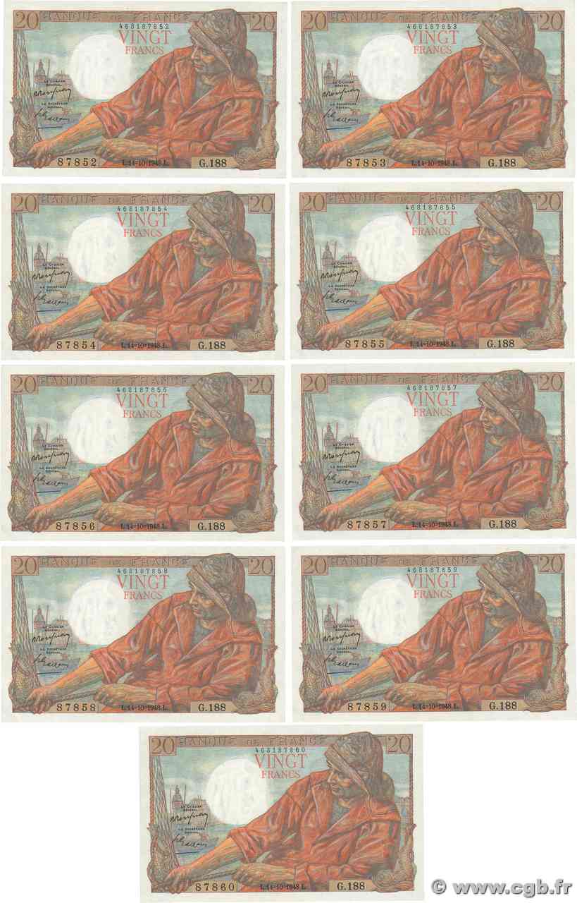 20 Francs PÊCHEUR Lot FRANCIA  1948 F.13.13 q.FDC