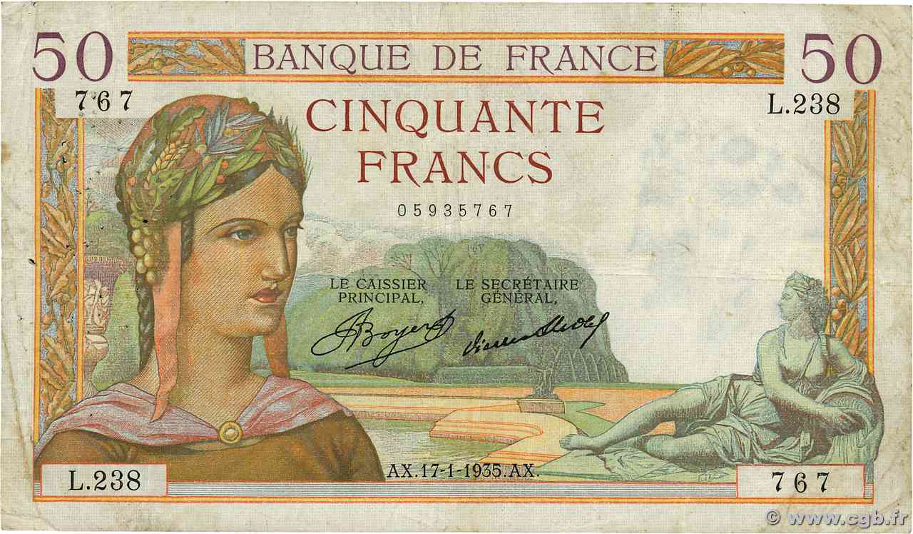 50 Francs CÉRÈS FRANCE  1935 F.17.03 TB
