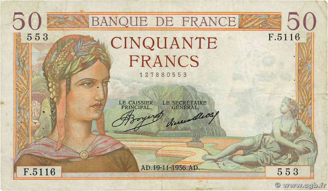 50 Francs CÉRÈS FRANCE  1936 F.17.31 F