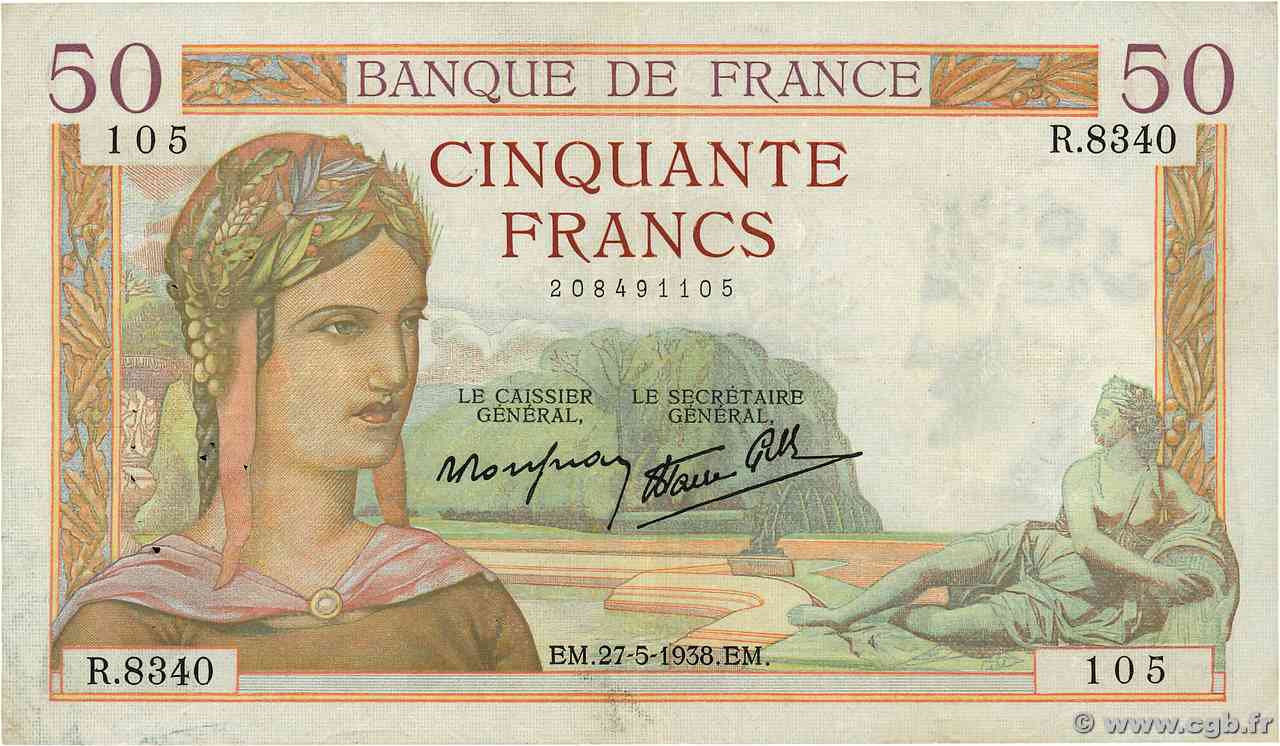 50 Francs CÉRÈS modifié FRANCE  1938 F.18.13 VF