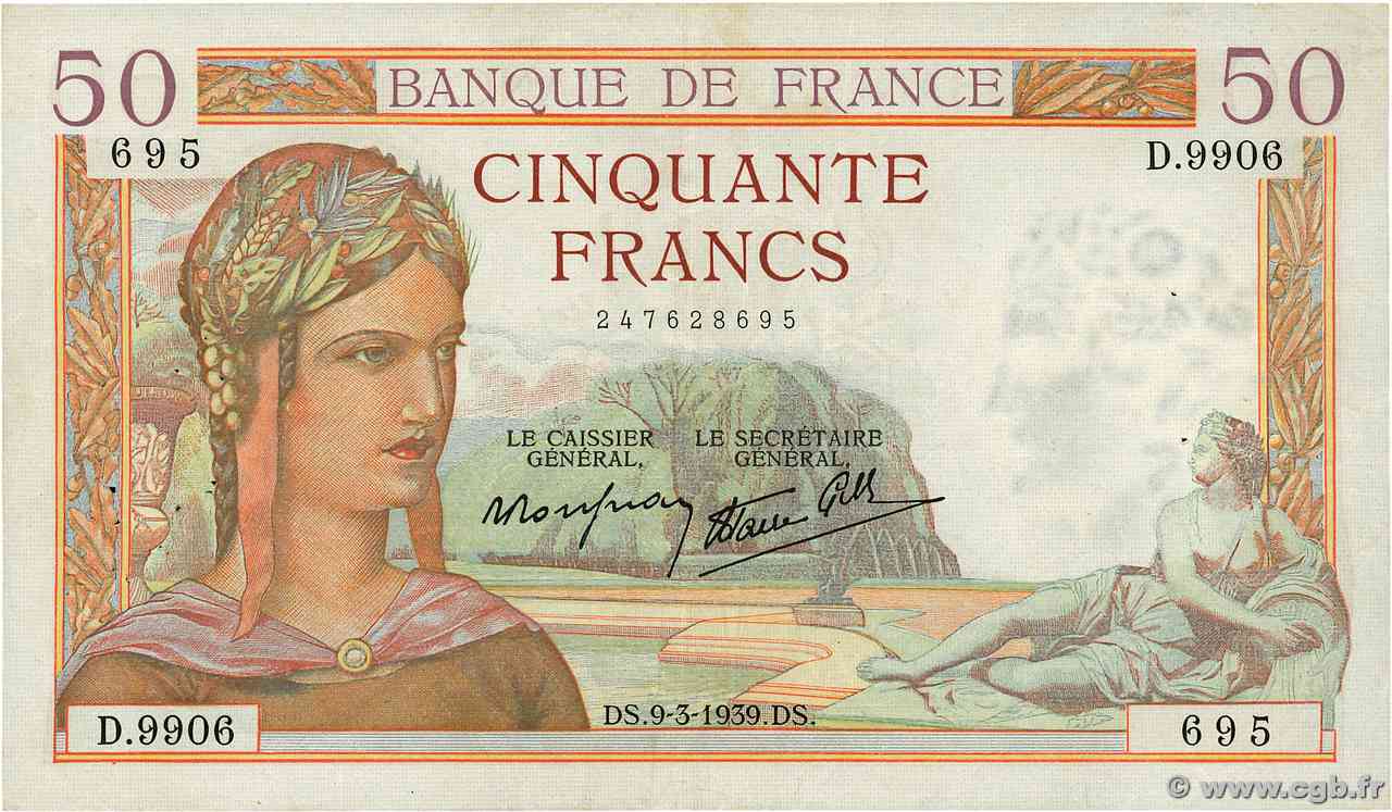 50 Francs CÉRÈS modifié FRANCIA  1939 F.18.23 BB