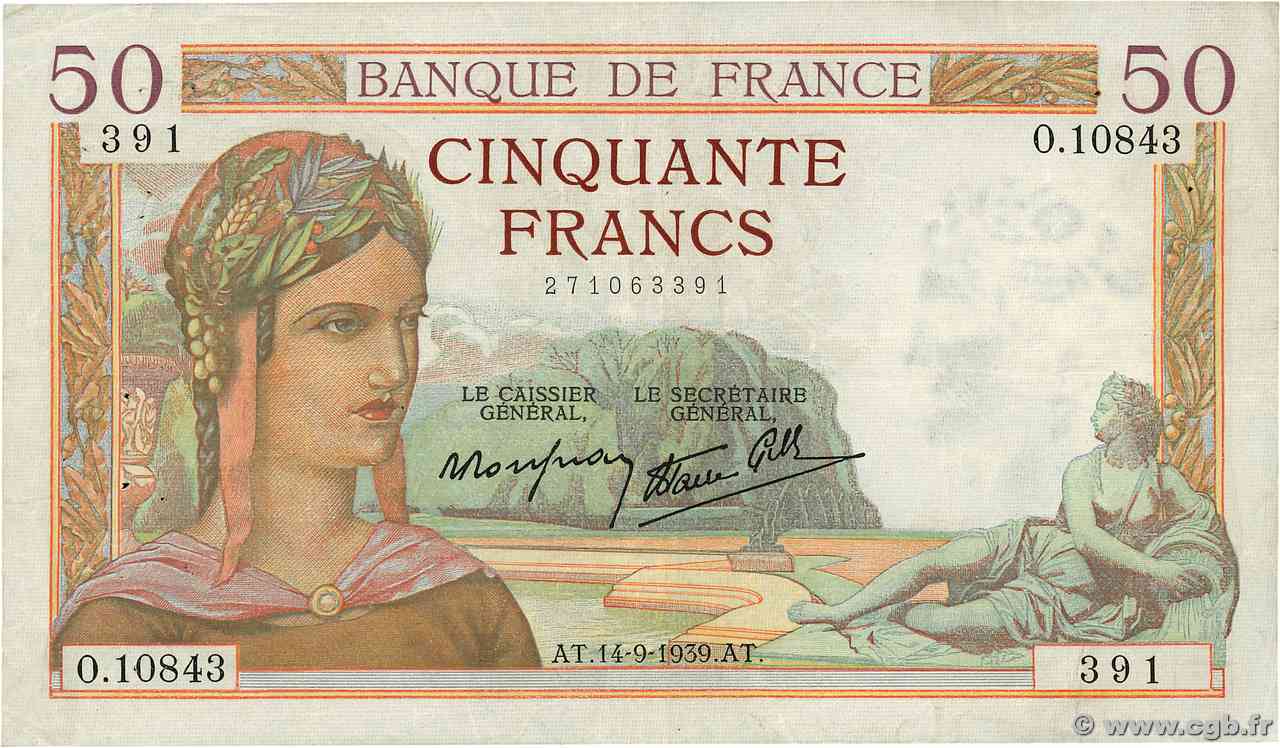 50 Francs CÉRÈS modifié FRANCIA  1939 F.18.30 BB