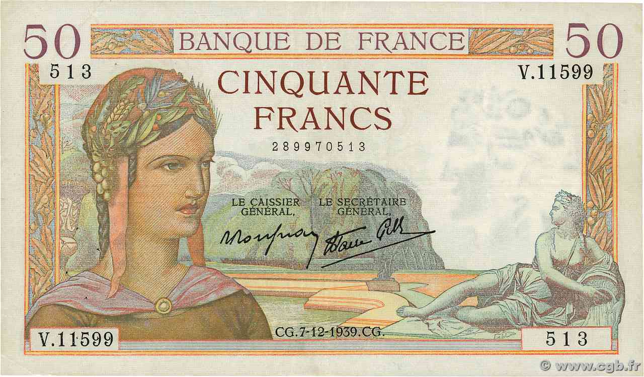 50 Francs CÉRÈS modifié FRANCIA  1939 F.18.35 BB