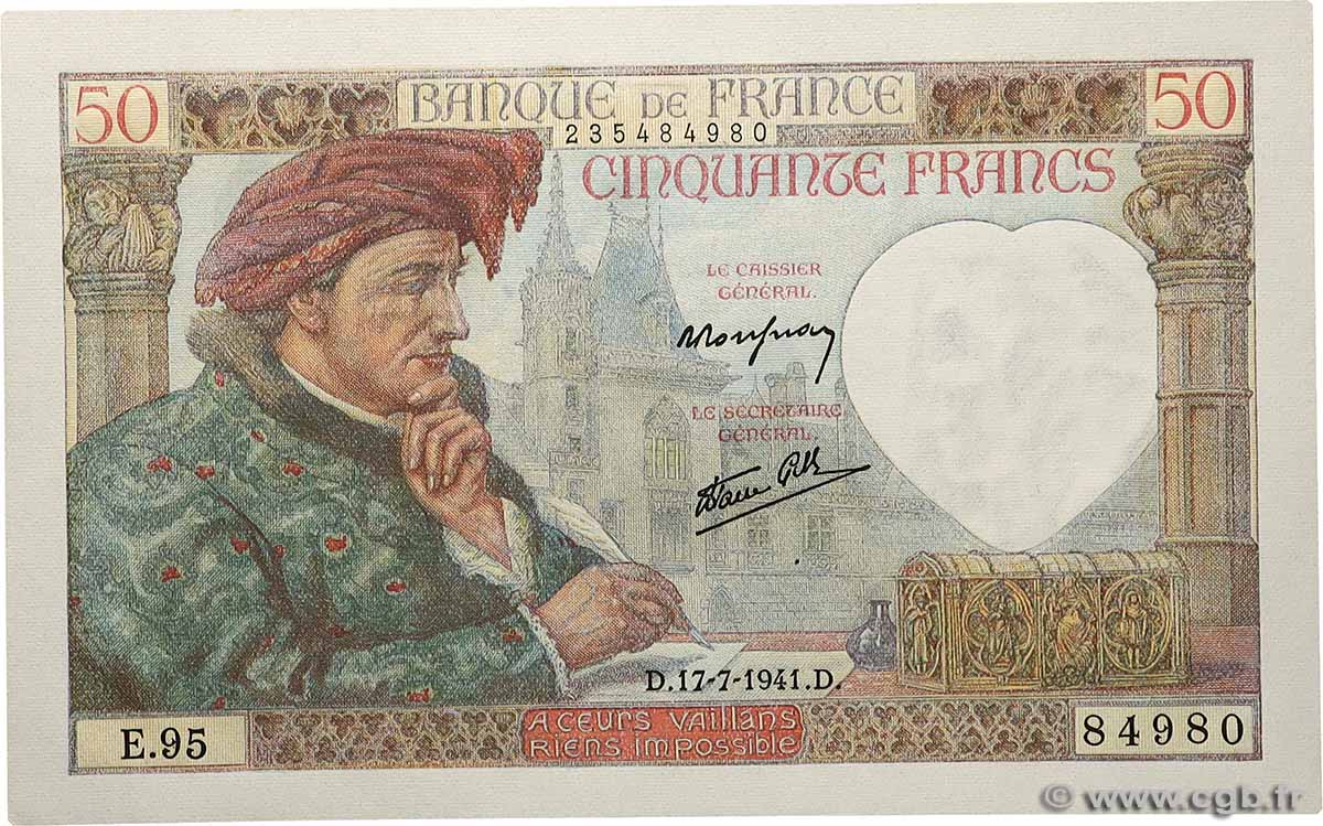 50 Francs JACQUES CŒUR FRANCE  1941 F.19.12 UNC