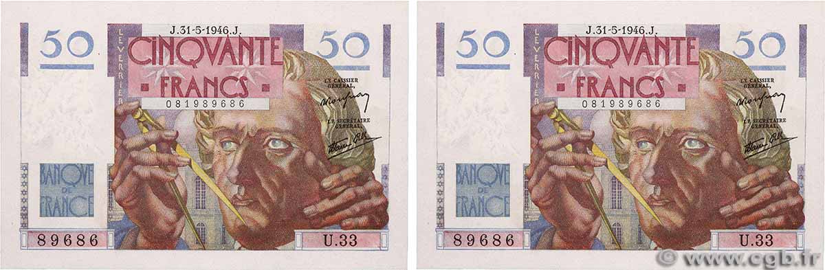 50 Francs LE VERRIER Consécutifs FRANCE  1946 F.20.05 UNC