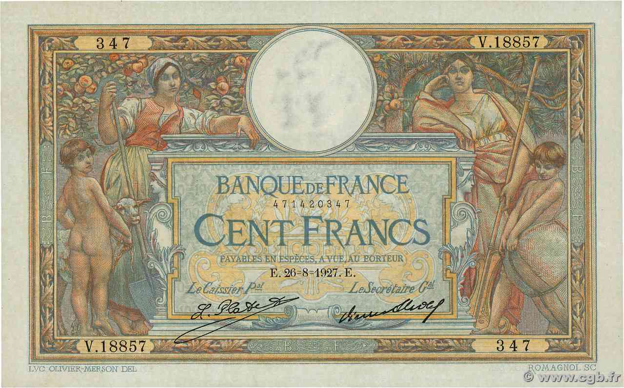 100 Francs LUC OLIVIER MERSON grands cartouches FRANCE  1927 F.24.06 XF+