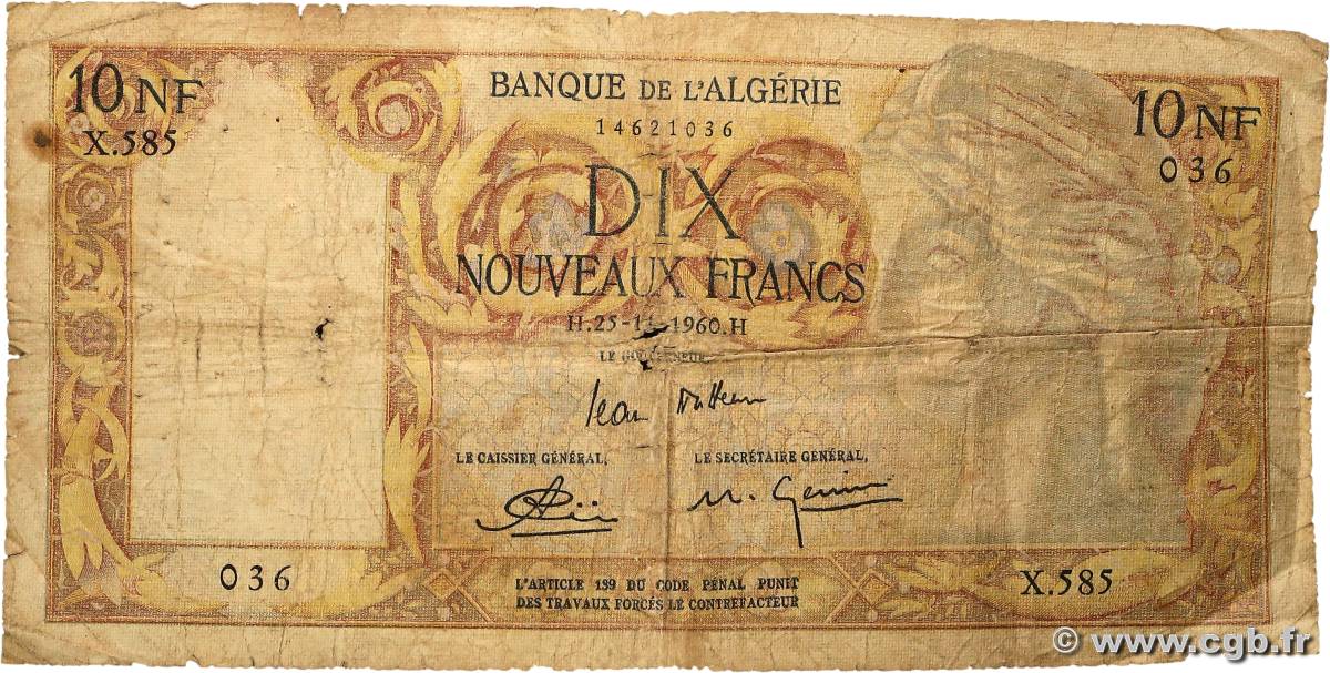 10 Nouveaux Francs ALGÉRIE  1960 P.119a pr.B
