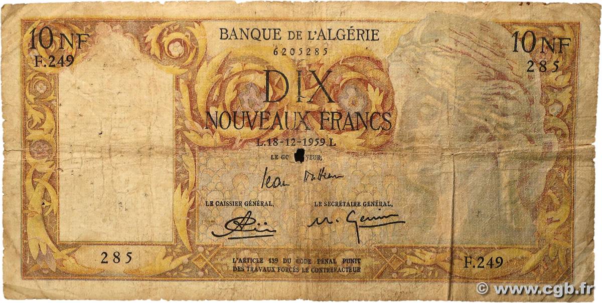 10 Nouveaux Francs ALGÉRIE  1959 P.119a pr.B