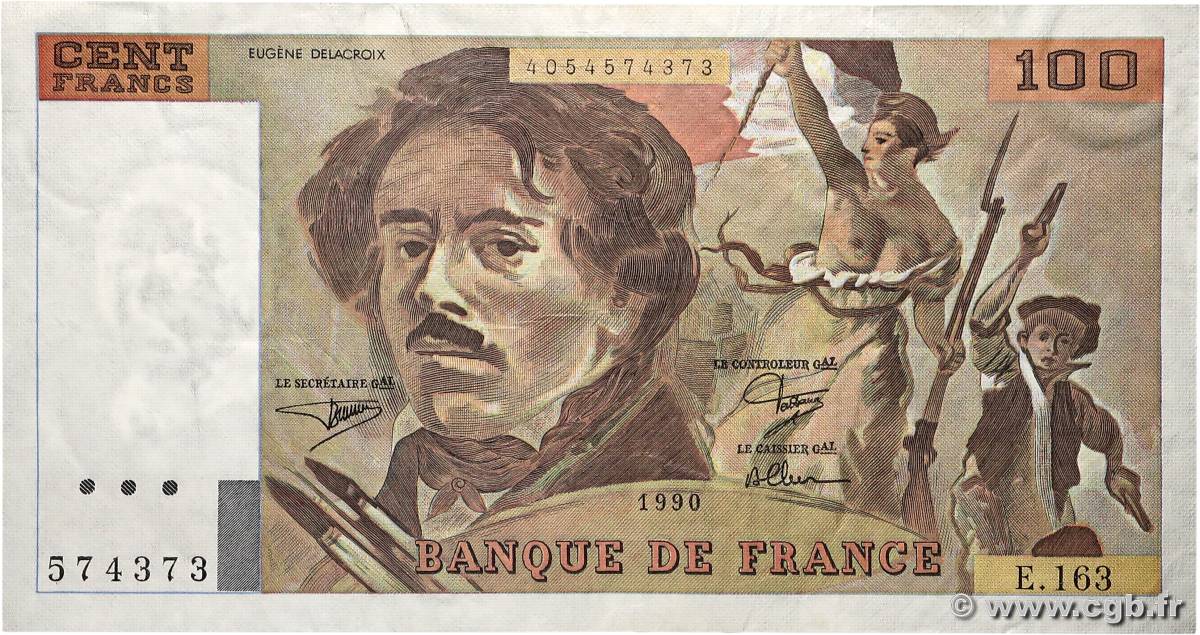 100 Francs DELACROIX imprimé en continu FRANCE  1990 F.69bis.02b TTB+