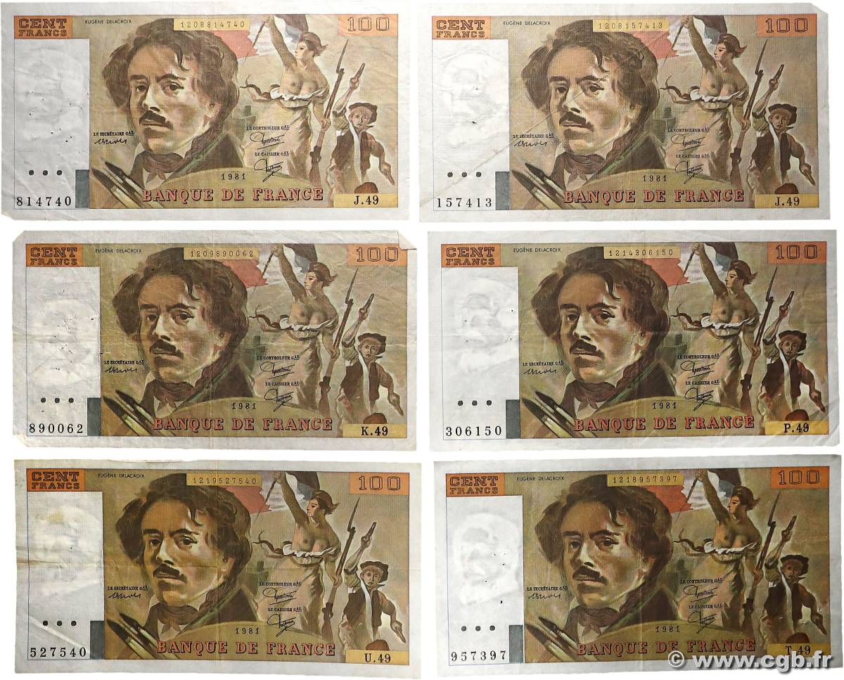 100 Francs DELACROIX modifié Lot FRANCE  1981 F.69.05 TB+