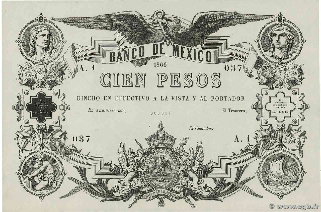 100 Pesos Spécimen MEXIQUE  1866 P.009r SPL
